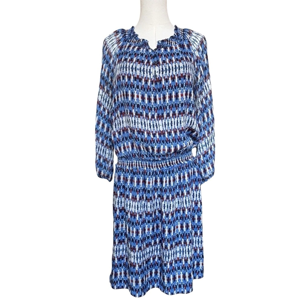 Shoshanna Size 4 Printed Silk Elastic Waist Dress Blue. Lightweight. Lined